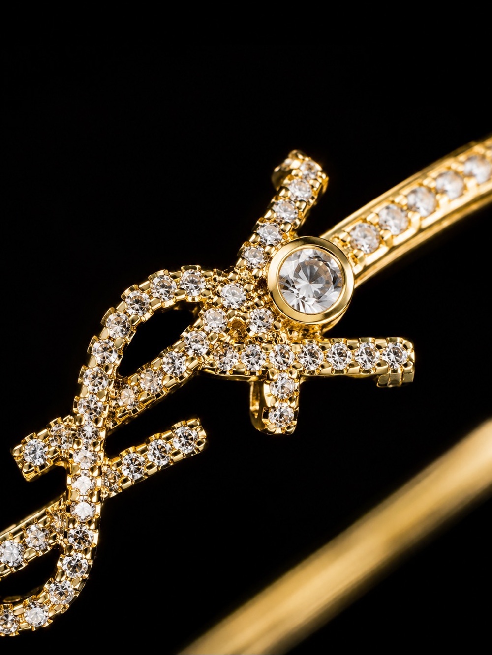 Gold Crystal YSL Script Logo Bangle - Picture 4 of 9